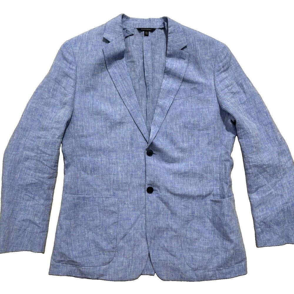 Banana Republic 100% Linen Blazer Men’s 42L Blue Unstructured Sport Coat READ